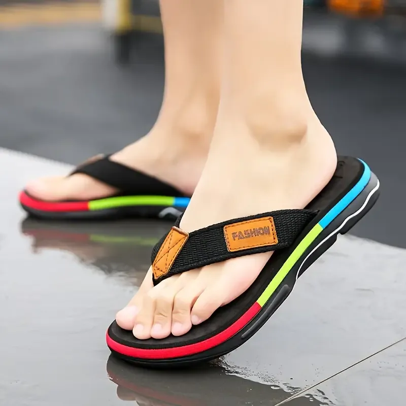 Men's Trendy Colour Block Flip Flops, Comfy Non Slip Casual Durable Thong Sandals For Men's Outdoor Activities