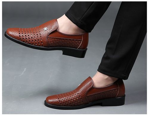 Men's Leather Sandals with Perforated Ventilation and Openwork Design Brown Business Formal Casual Shoes