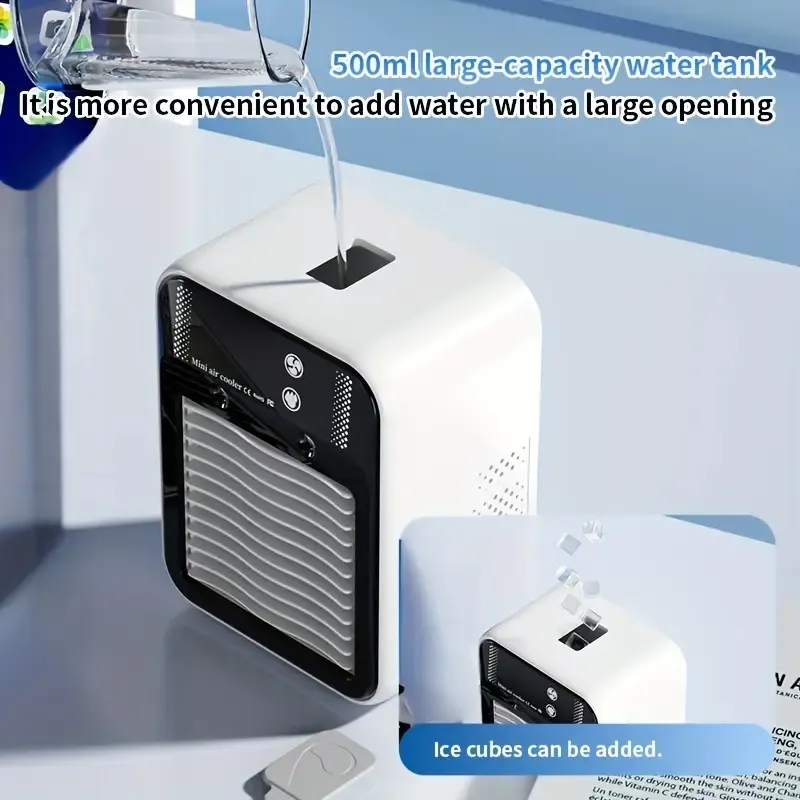 2025 New Smart Water-Cooled Fan with Ice Cooling, Portable Desktop Spray Humidifier, Rechargeable Or USB Powered, 2-Speed Adjustment, Battery Capacity: 3000Mah, Square Shape, 36V Or Below, No Energy Efficiency Rating,