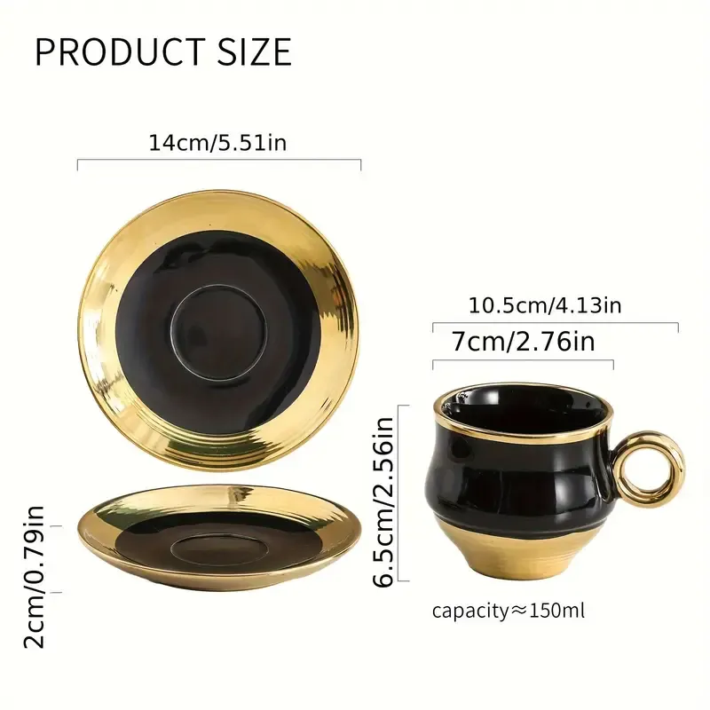 Black Ceramic Coffee Cup and Saucer Set
