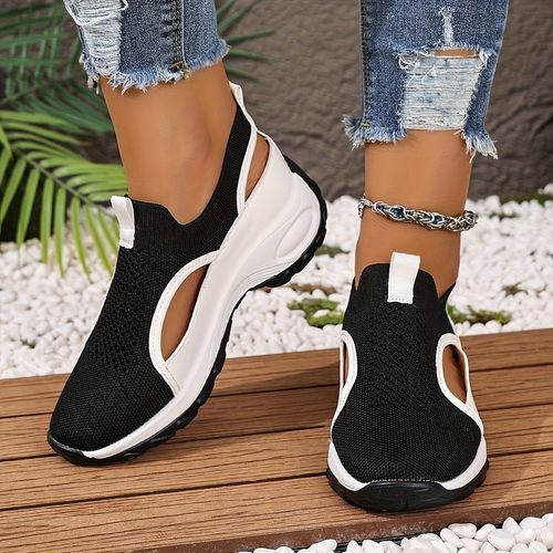 Thick-soled round-toed hollow knitted breathable