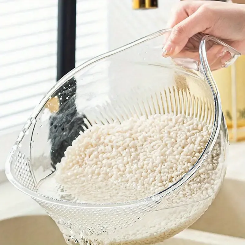 1pc, Multifunctional Plastic Rice Washing Bowl With Diamond-Shaped Holes, Water Draining Basket, Ideal For Fruits And Vegetables, Kitchen Supplies, Kitchen Accessories