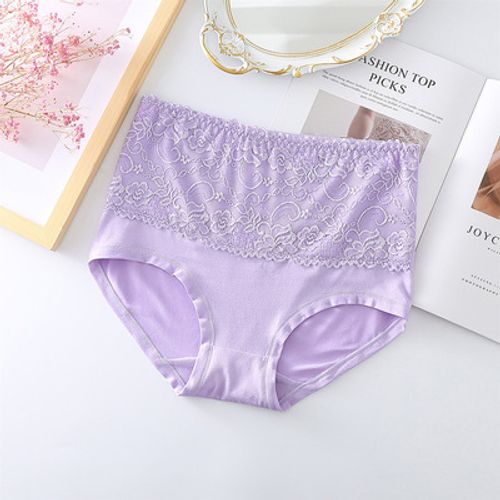 Women's breathable lace solid color high waist briefs
