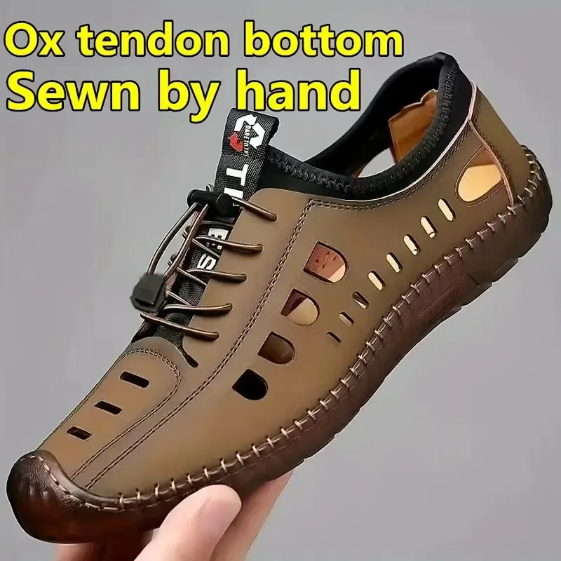 Men's Solid Colour Breathable Sandals With Adjustable Buckle, Comfy Non Slip Durable Beach Water Shoes, Spring