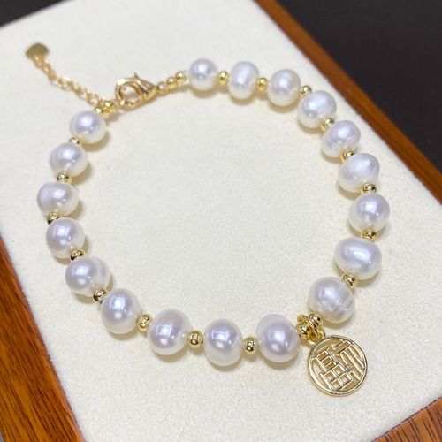 Chinese Palace Style Natural Freshwater Pearl Paired Copper Bead Beaded Bracelet INS Niche Vintage Bracelet Jewelry