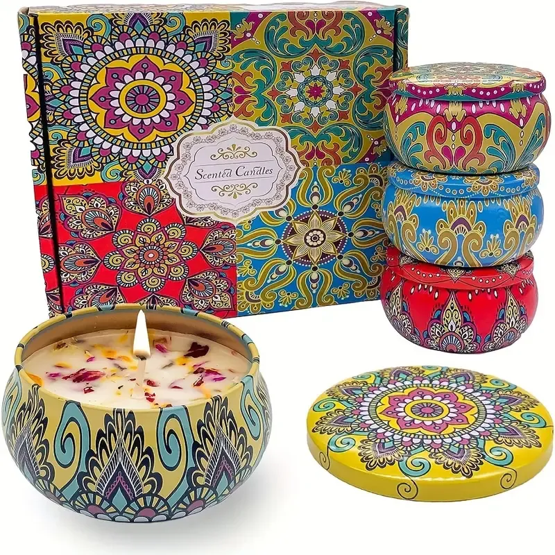 4 pieces of fragrant candle set (4 kinds of fragrance types: jasmine, sandalwood, small Canglan, rose) cans are random. Candles for relieving stress, relaxation, bathing, yoga, and holiday gifts.