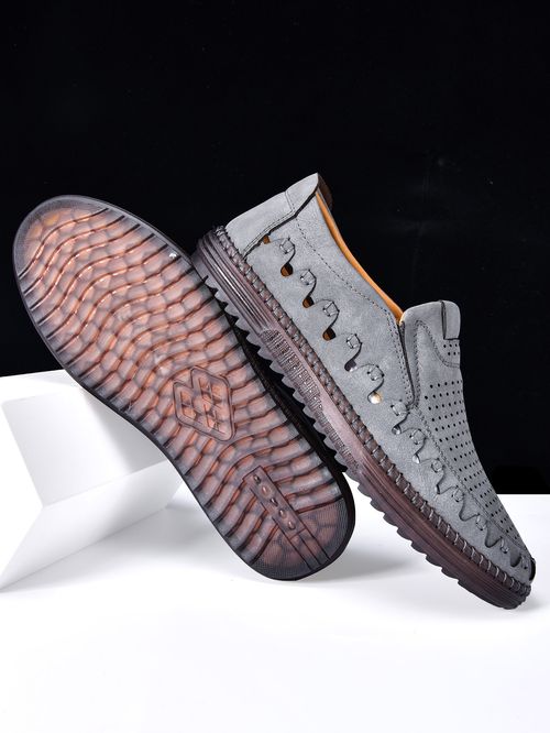 Hollow men's casual leather shoes, cowhide soles