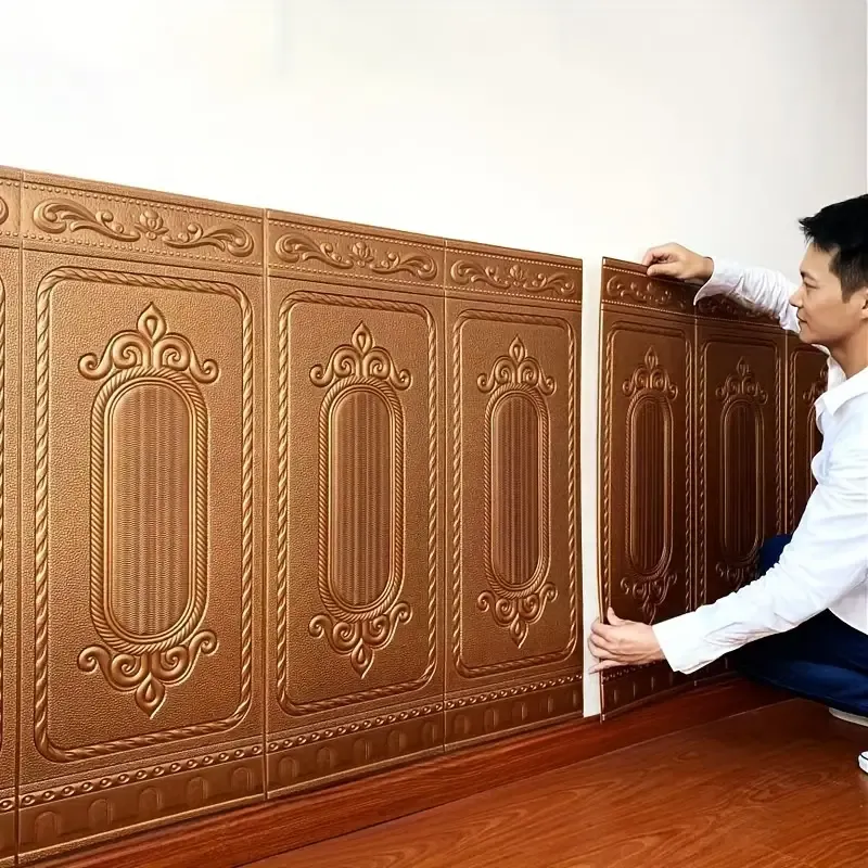 5pcs Set 3D Wainscot Wall Panels - Thick, Waterproof & Moisture-Resistant Self-Adhesive Wall Stickers for Bedroom Decor