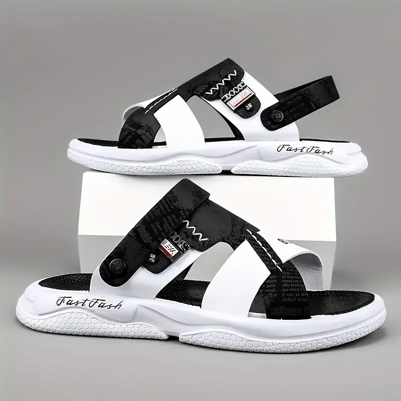 Comfy Non Slip Men's Colour Block Open Toe Breathable Sandals, Durable Casual Beach Water Shoes For Outdoor Activities
