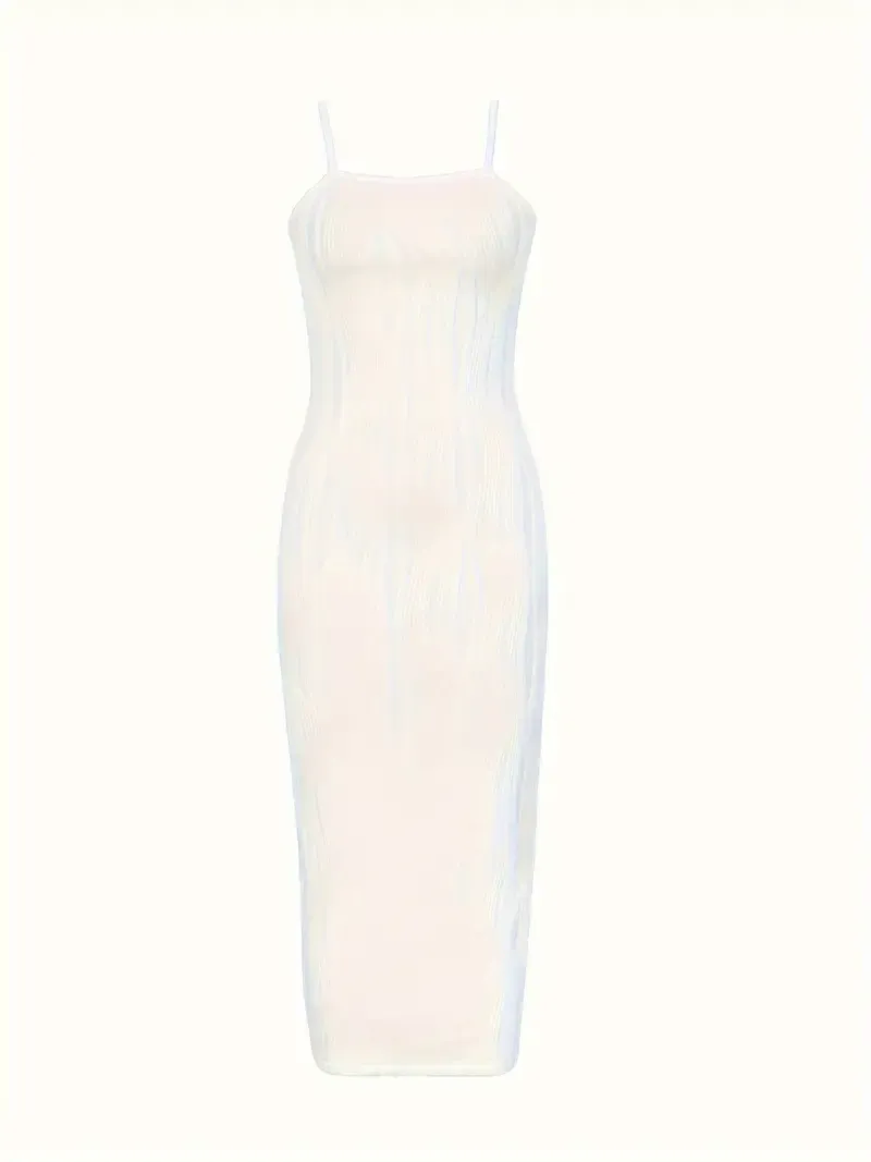 Solid Split Back Textured Cami Dress