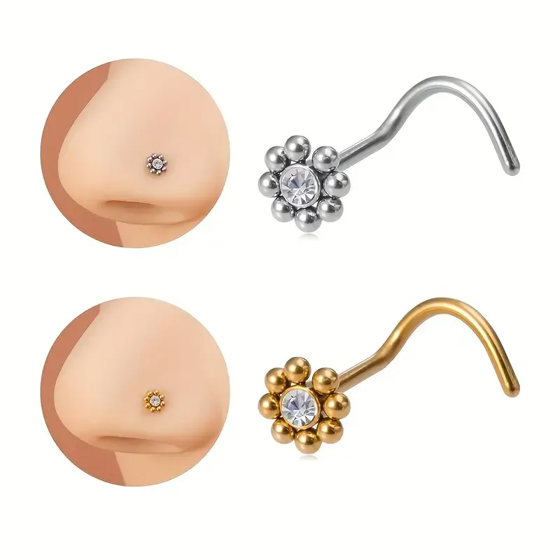 Stainless Steel  Flower Screw Nose Stud
