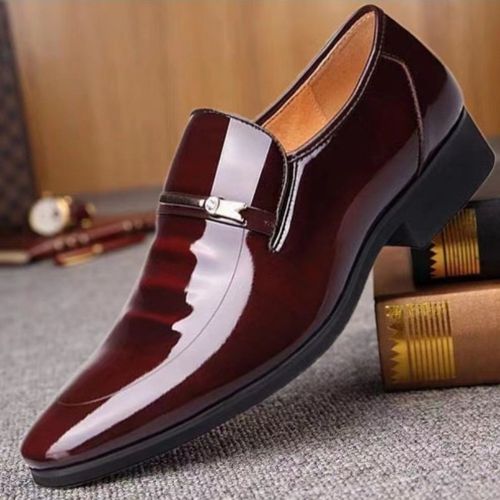 New men's openwork business formal leather shoes, pointed toe, trendy perforated men's British style slip-on, breathable, non-slip men's leather shoes