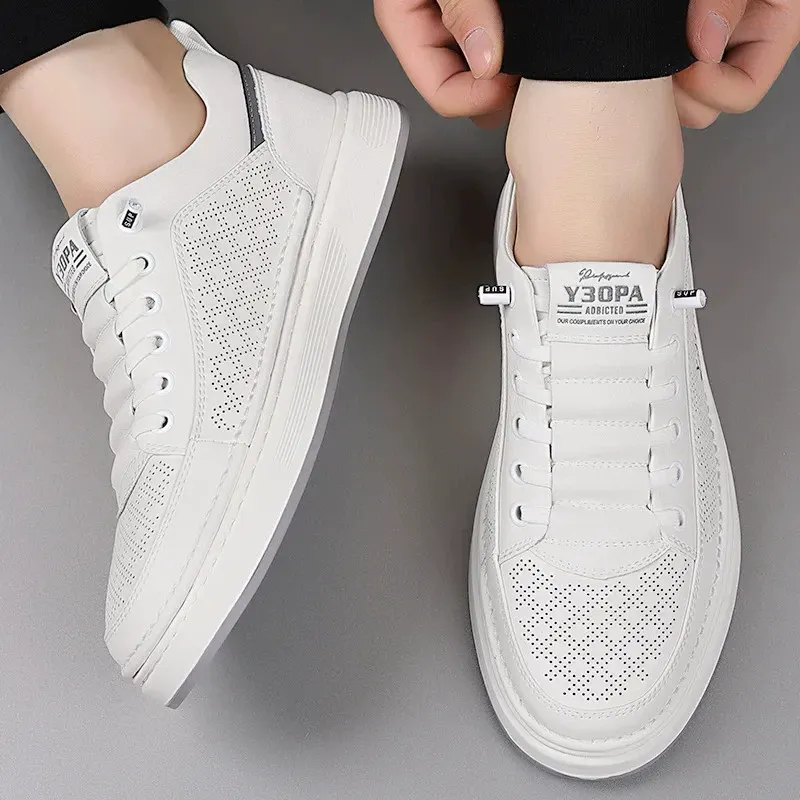 Soft leather casual sneakers for men, fashionable soft surface, breathable, white sneakers
