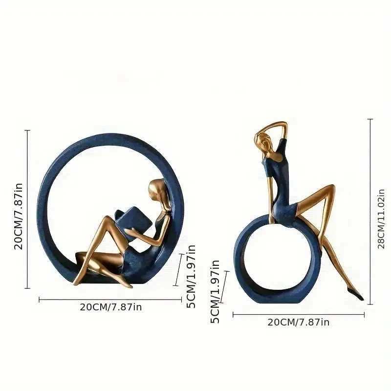 2pcs Set of Elegant Lady and Reading Girl Statues - Resin Crafted, Ideal for Living Room, Bedroom, Bookshelf & Office Decor