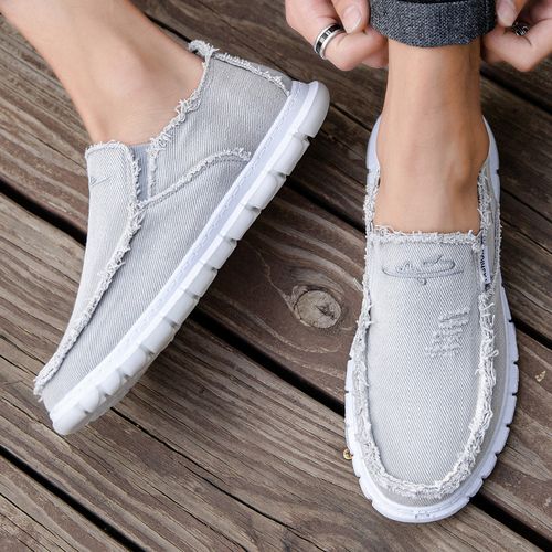 Chic Daisy Embroidered Denim Canvas Loafers - Soft Durable & Fashion Low-Top Shoes With Trendy Washed Denim Look, Slip On Lightweight Soft Sole Walking Flats