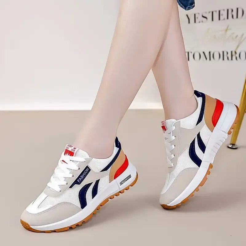 Women's Colorblock Casual Sneakers, Lace Up Platform Soft Sole Walking Shoes, Low-top Comfort Trainers plus size