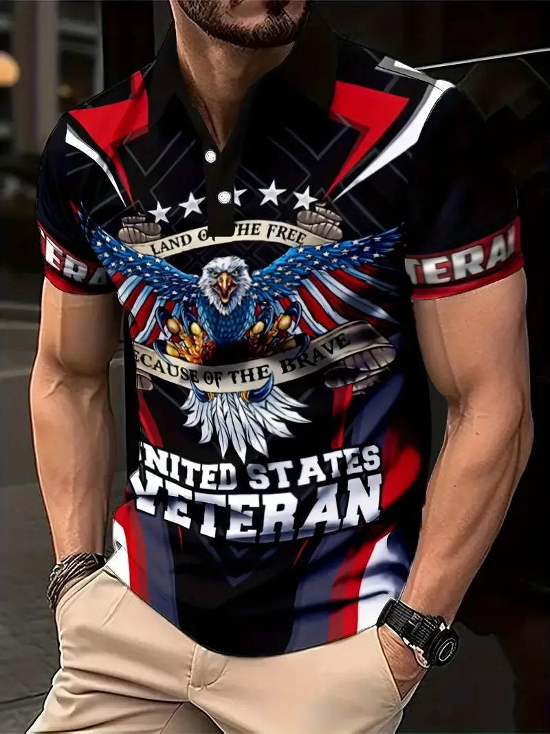 Men's Eagle & US Flag Graphic Print Golf T-shirt
