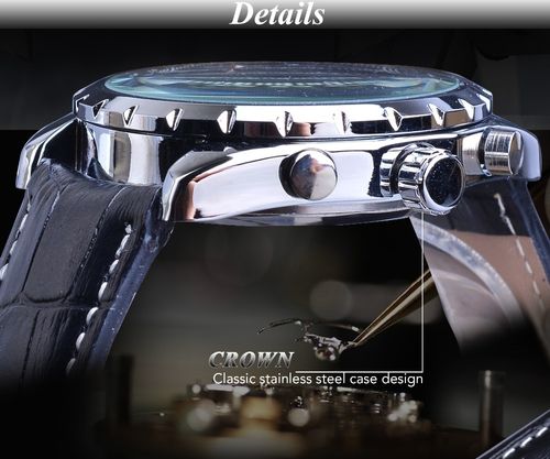 Jaragar 6905 Men's Automatic Mechanical Watch Watch Leather Strap Sport 3 Sub Dials Top Brands Luxury Relogio