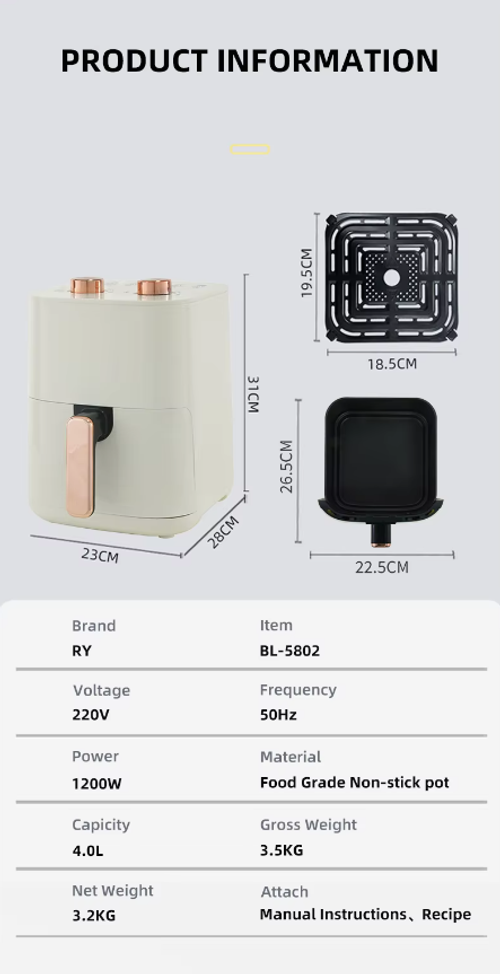 2024 New design air frier 4 Liter stainless steel digital air fryer with steam function air toaster oven no oil deep fryer/grill
