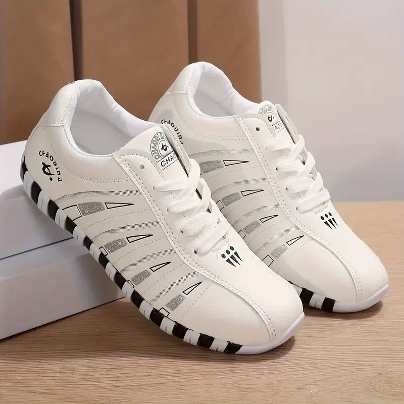 Vintage Style Lightweight Sneakers for Women - All-Season Low Top Lace-Up Casual Sports Shoes with Striped Pattern, Comfortable Fabric Inner, TPU Sole - Taizhou Exclusive