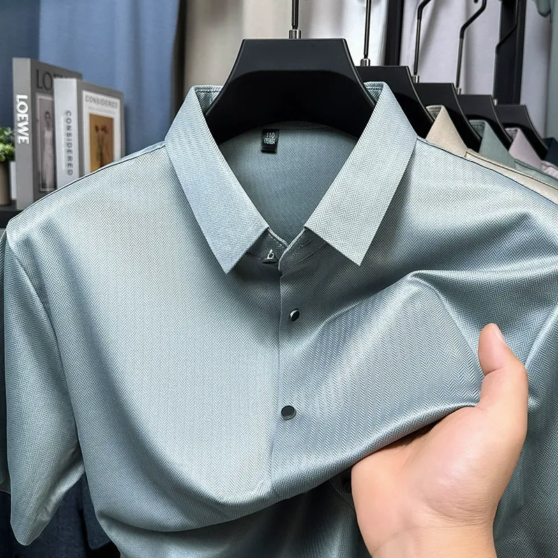 Ice silk business men's shirt, half-sleeve lapel T-shirt