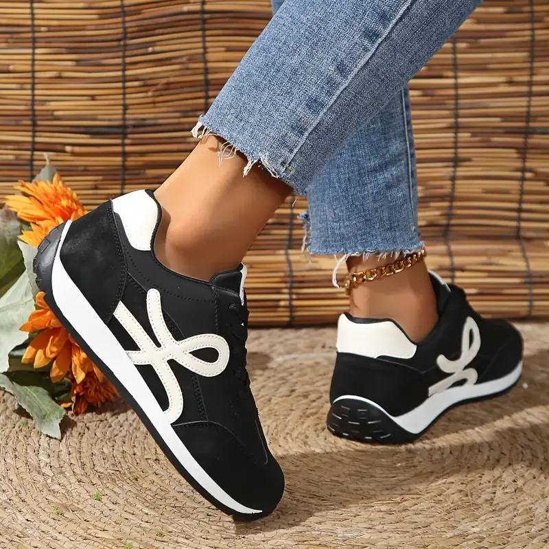 Women's Fashion Sneakers - Lightweight, All-Season Sneakers with Stable Support, Geometric Design, Faux Leather Upper & Breathable Fabric Lining