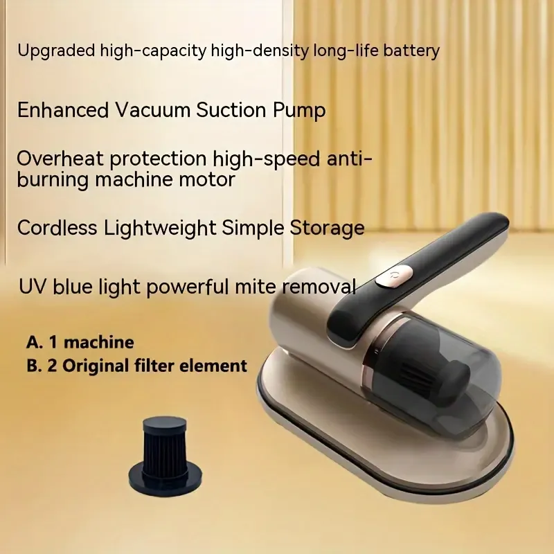 USB Rechargeable Handheld Vacuum Cleaner with UV Sterilization, Strong Suction, Washable HEPA Filter, Low Noise for Pet Hair Removal, Sofa, and Mattress Cleaning - Suitable for Dogs, Plastic Material