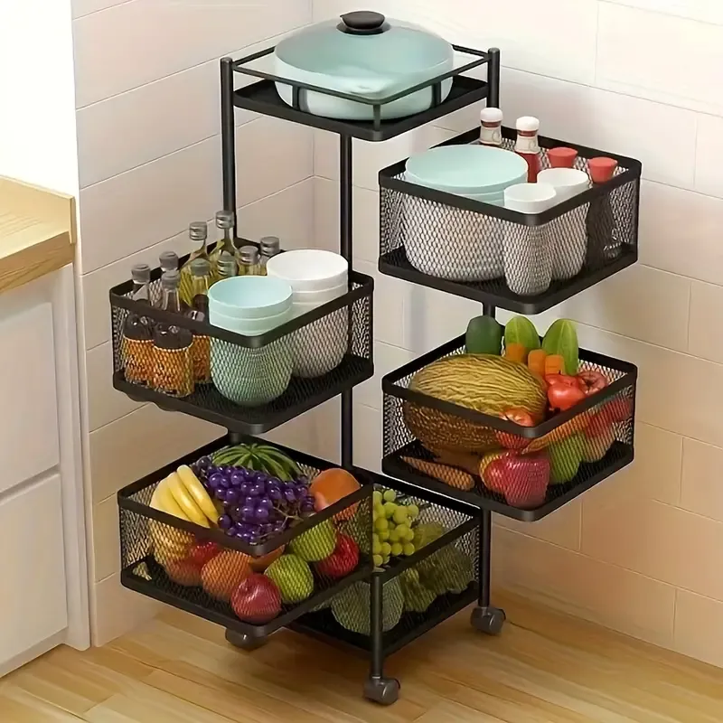 Rotating Tiered Utility Cart with Wheels