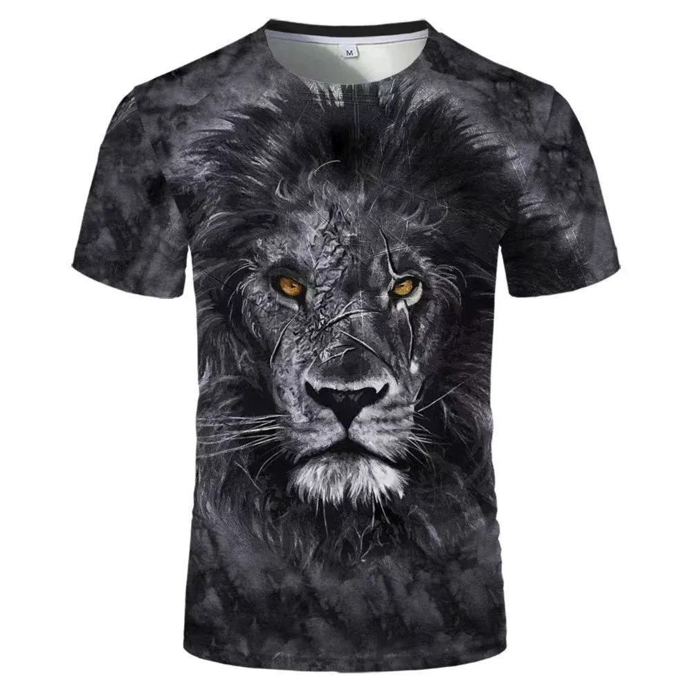 Full Print Heat Transfer T-shirt Lycra Imitation Cotton Lace-up Men's High Quality Loose Textured Short Sleeve