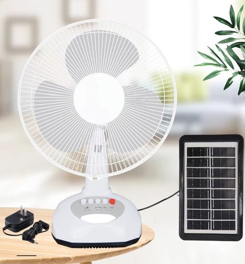 High Quality Home Use Cooling Battery Solar Electric Table Fan Rechargeable DC 12 Inch Wind Solar Fan with LED Lamp