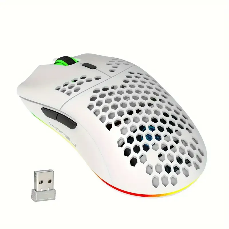 HXSJ Wireless Mouse, 2.4G Built-in, Rechargeable Battery, RGB Lighting Cellular Design, USB Plug