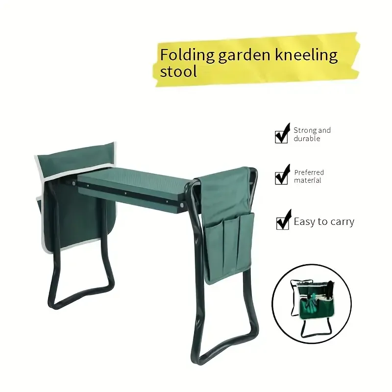 Versatile Garden Chair with Adjustable Height, Foldable Design & EVA Kneeling Cushion - Includes Side Pocket for Tools
