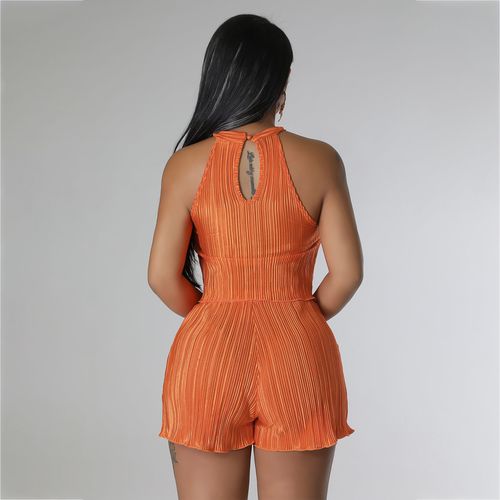 Summer leisure fashion pleated sleeveless vest shorts two-piece set