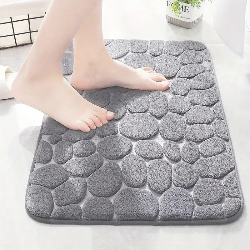 2pcs Soft And Comfortable Memory Foam Bath Rug With Cobblestone Embossment - Rapid Water Absorbent And Washable - Non-Slip - Perfect For Shower Room And Bathroom Accessories, Home Fall Decor, Bathroom Decorations