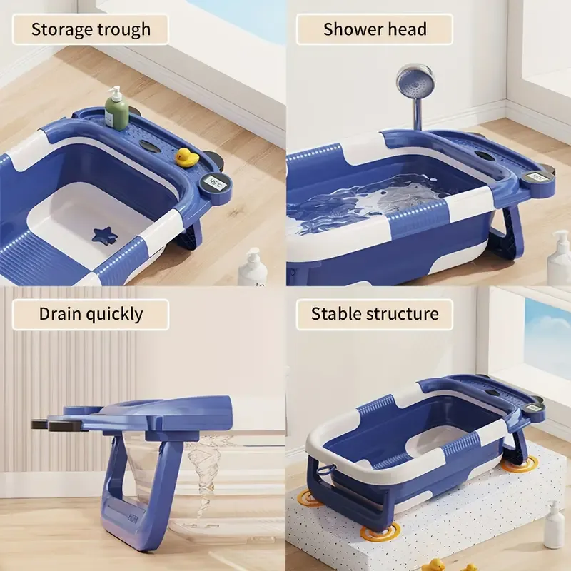 Foldable Baby Bathtub with Temperature-Sensitive Bath Mat, 3-Panel Design, Polypropylene PP Material, 27.16 x 16.92 x 8.36 inches - Compact and Portable for Easy Storage