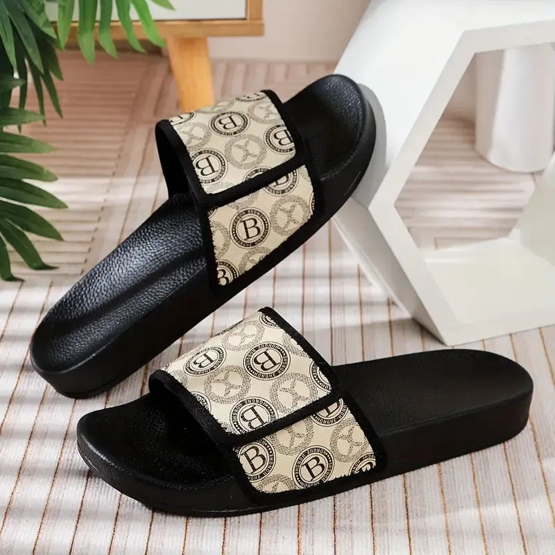 Letter Print Slides, Casual Open Toe Soft Sole Shoes