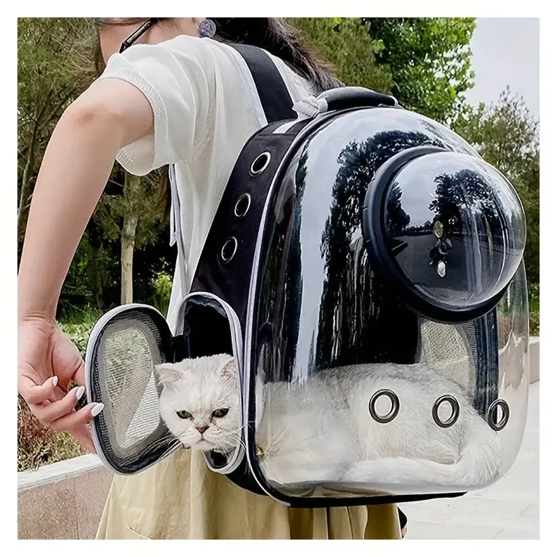1pc Pet Bag Transparent Cover Outdoor Dog And Cat Bag, Space Cover Side Opening Breathable Double Shoulder Pet Bag Cat Bag