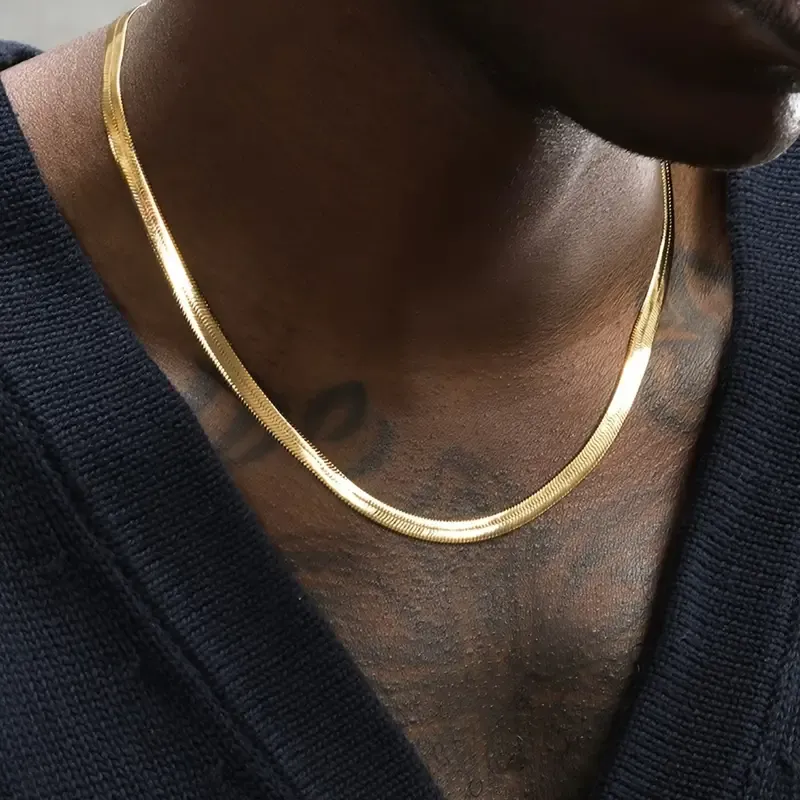 Men's 18K Gold Plated Chain Necklace, Stylish Snake Chain, Men's Fashion Gift Jewelry