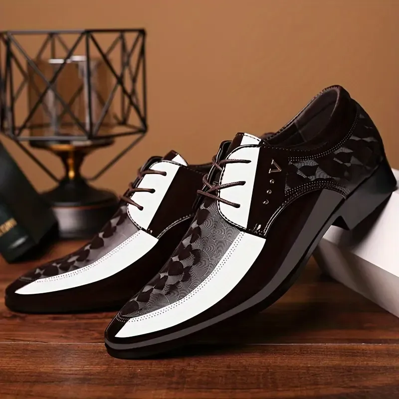 PLUS SIZE Men's Trendy Patent PU Derby Shoes, Wear-resistant Non Slip Lace-up Dress Shoes For Business Office Wedding Party