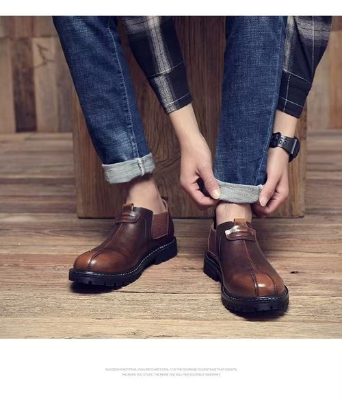 New men's casual ankle boots, British style, trendy genuine leather, fashionable low-top men's boots, Korean style.