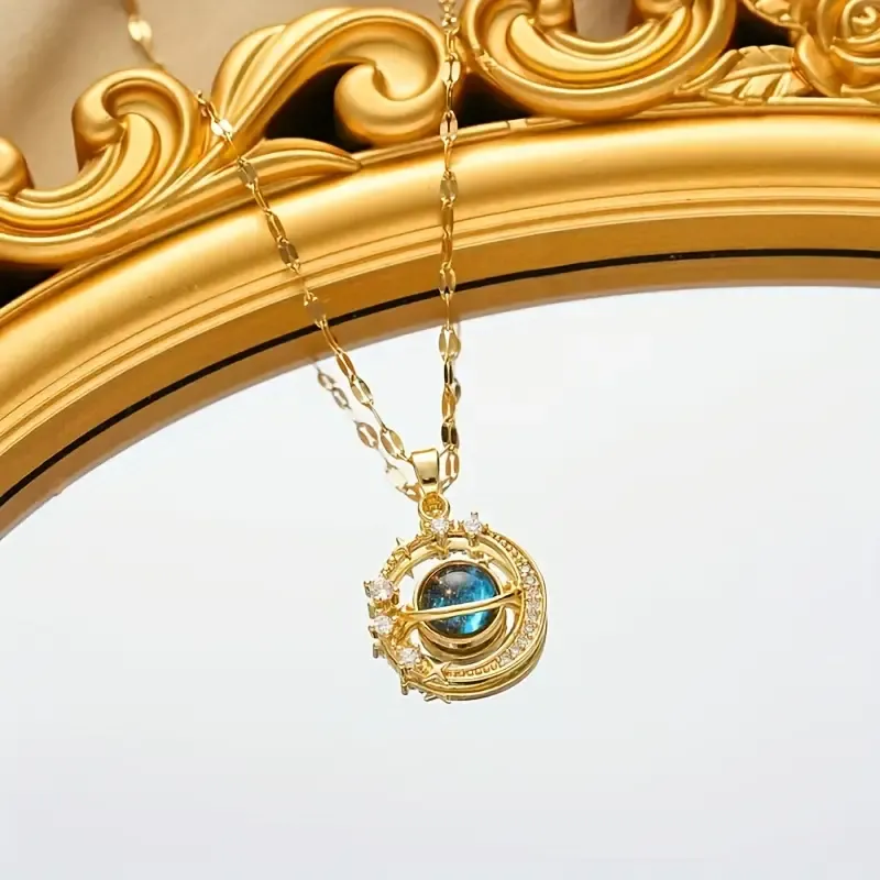 1pc Trendy And Fashionable Necklace, Starry Planet Gorgeous Pendant Stainless Steel Necklace, Suitable For Girls' Birthday Gifts