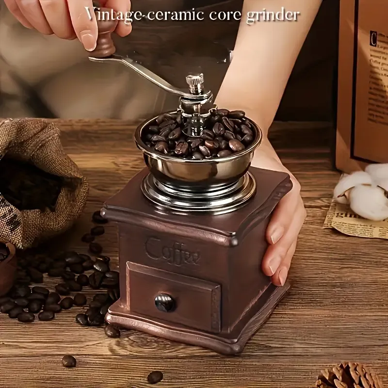 1Set Wooden Classic Vintage Mini Manual Bean Grinder Press Pot Set Kitchen Coffee Utensils Home Handheld Coffee Bean Grinder Gift Box Set Of Boutique Products