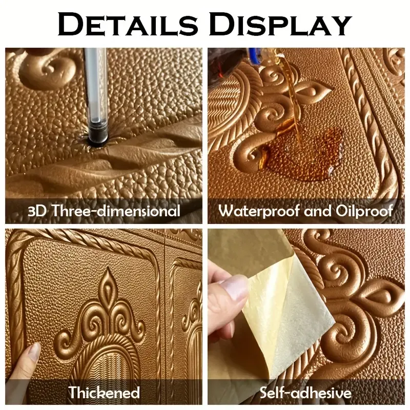 5pcs Set 3D Wainscot Wall Panels - Thick, Waterproof & Moisture-Resistant Self-Adhesive Wall Stickers for Bedroom Decor