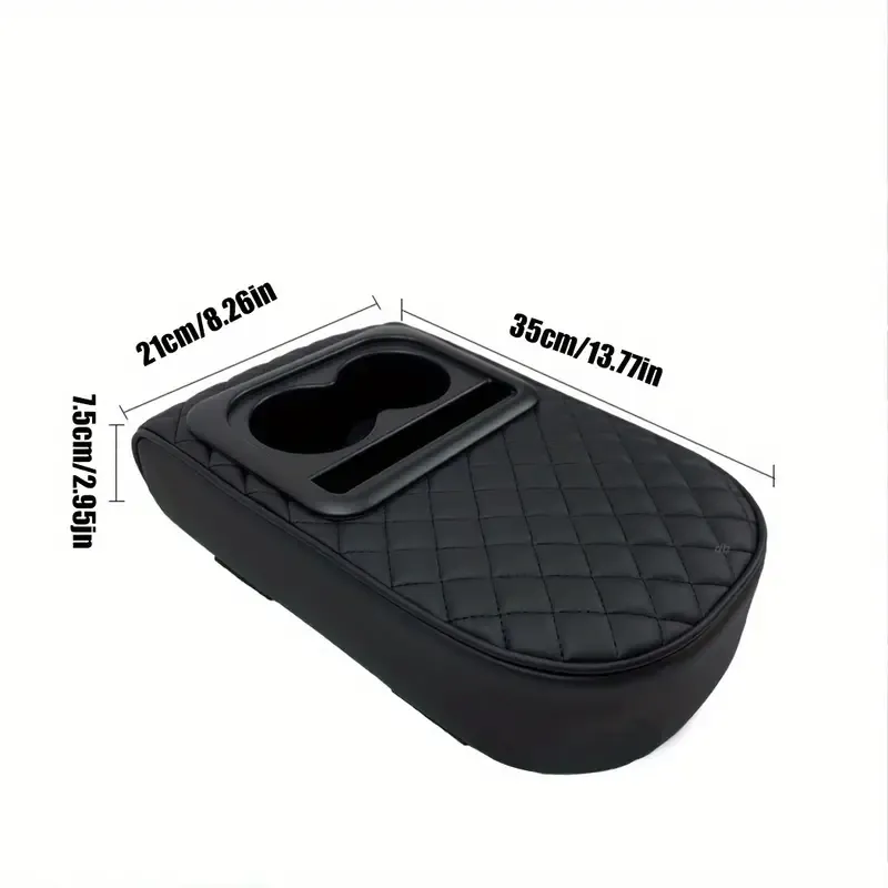 Fit Faux Leather Car Armrest Cushion with Cup Holder & Phone Storage - Multifunctional Booster Pad for All Seasons