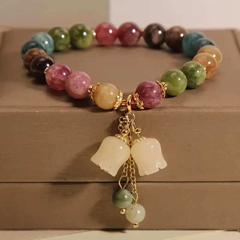 1pc Stylish Stone Colorful Lily Of The Valley Charm Bracelet For Women Men Gift
