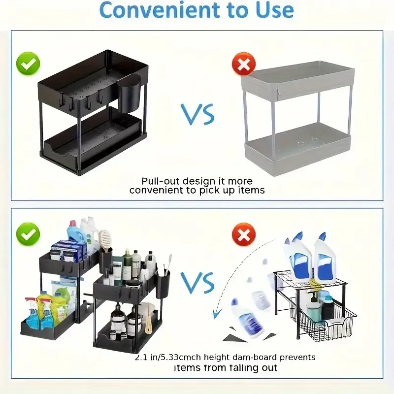 Sliding Under Sink Organizer With Hooks