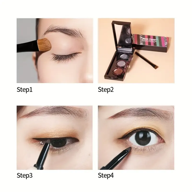 3 In 1 Long-Wearing Eyebrow Eyeliner Gel, Waterproof Eyeliner Cream With Brushe, High Pigmented Smudge Proof Eye Makeup Cream