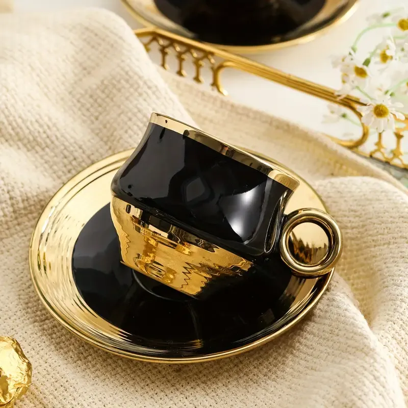 Black Ceramic Coffee Cup and Saucer Set