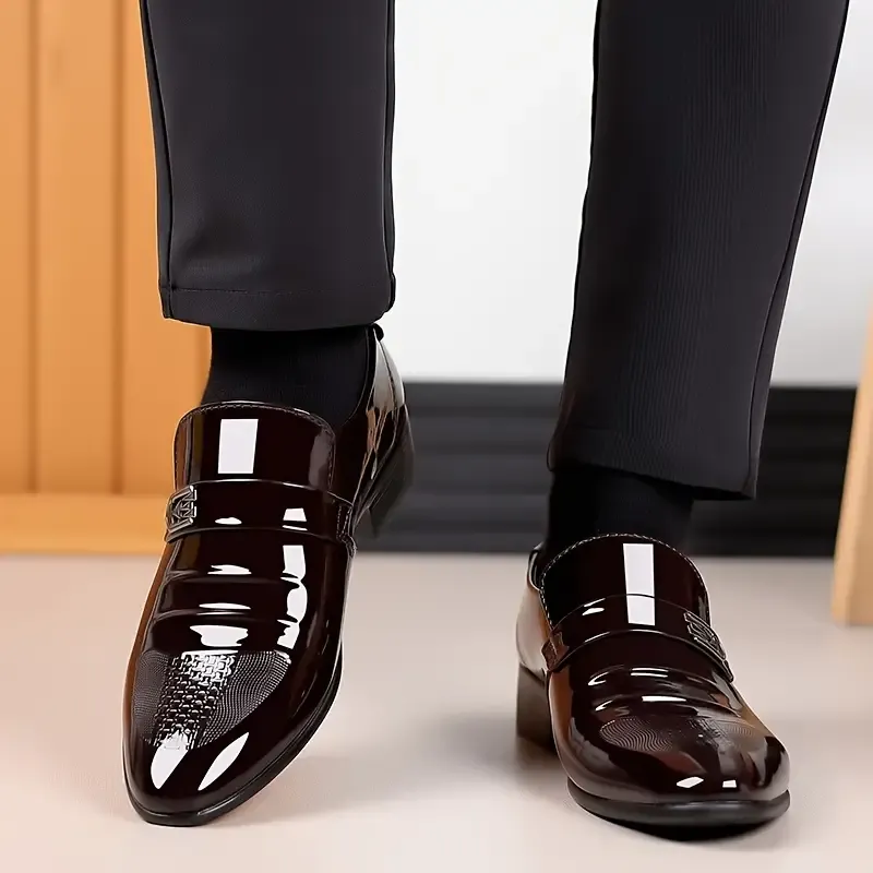 Mens Patent Loafers, Formal Dress Anti-skid Slip On Dress Shoes For Business Office
