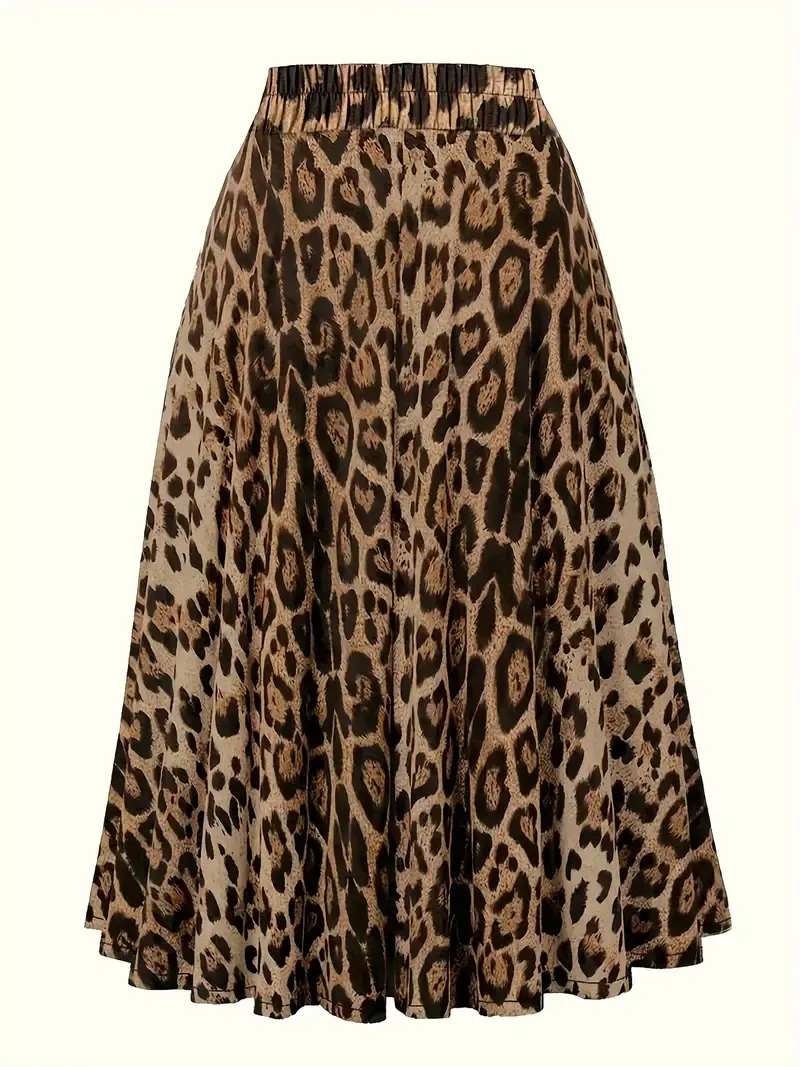 Plus Size Leopard Print Knot Skirt, Casual Elastic Waist Skirt For Spring & Summer, Women's Plus Size Clothing